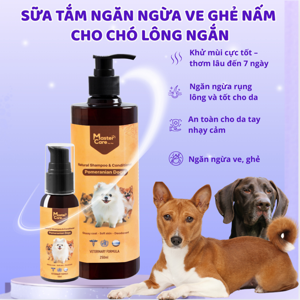 Sữa tắm cho chó Lông Ngắn MasterCare Làm sạch lông, ngừa ve ghẻ, lưu mùi thơm trên 7 ngày