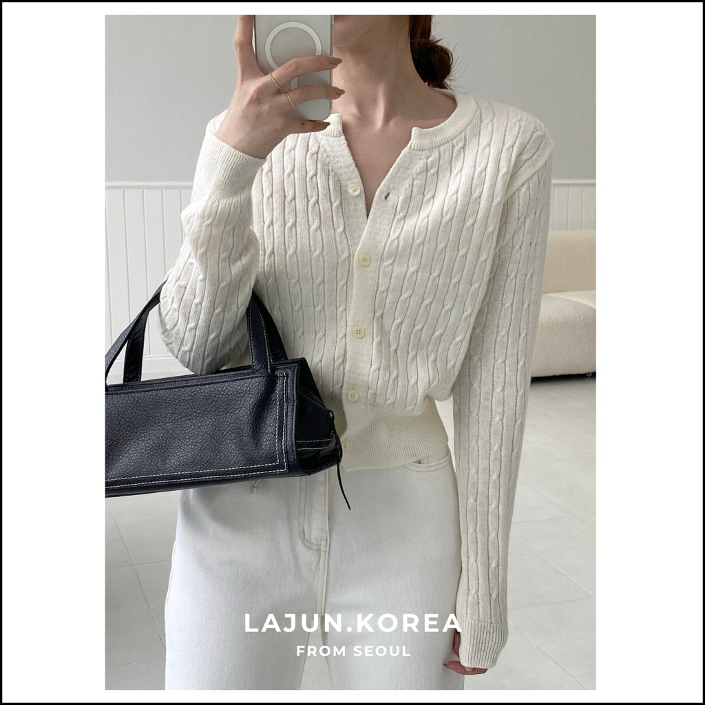 [LAJUN KOREA] Cardigan Cổ Tròn Vặn Thừng Tay Dài Every Hàn Quốc / Áo Cardigan Thu Đông