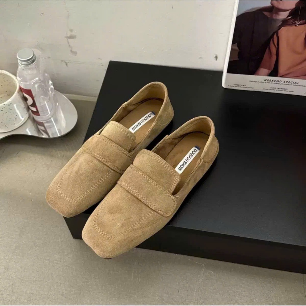 (Order) Giày Moccasin Nữ Da Lộn Đế Bệt - Giày Công Sở Nữ Mềm Mại  Thời Trang
