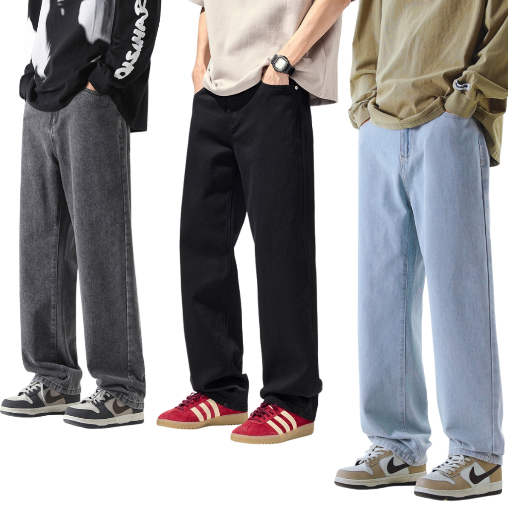Quần jean nam KONOTN ống suông màu xanh nhạt vải bò ống rộng dáng đứng co giãn nhẹ QJ16