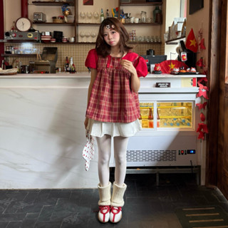  DOXI - Áo Babydoll Đỏ Nâu Vải Nỉ Có Lót Cổ Bèo MIMO 