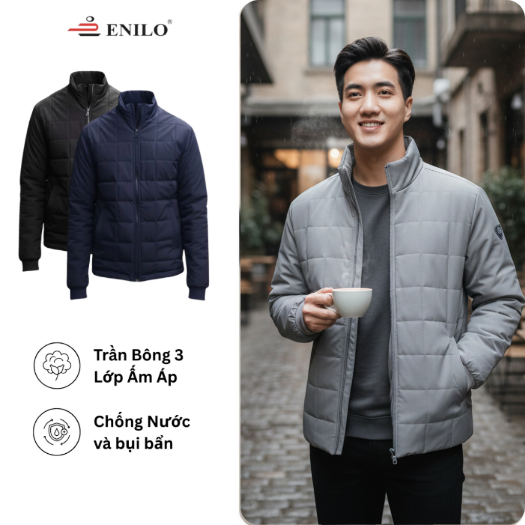 Áo Khoác Phao Nam ENILO AKP 416 Áo Khoác Lót Bông Dày Giữ Ấm Mùa Đông Dáng Boxy Trẻ Trung