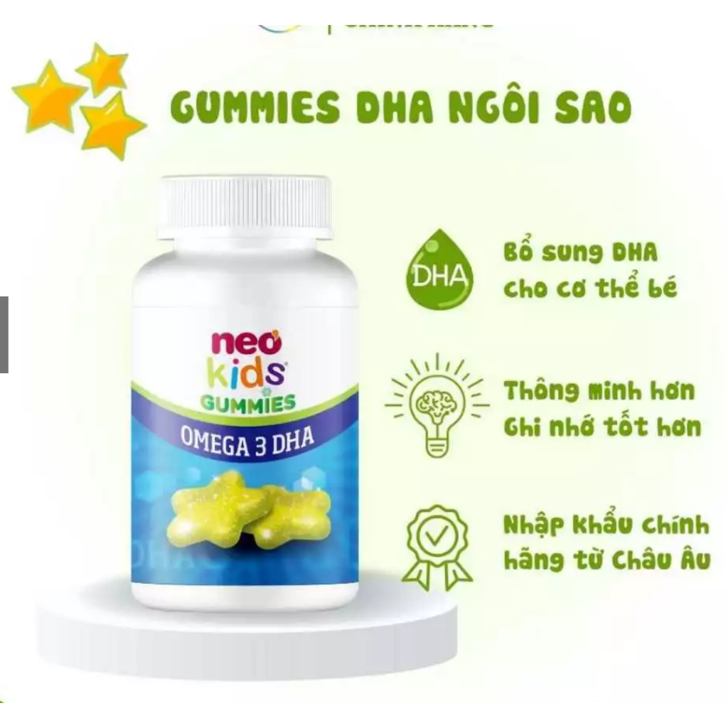 Neo Kids Gummies Omega 3 DHA,cung cấp DHA vi tảo giúp bé thông minh hơn và cung cấp Choline cho bé g
