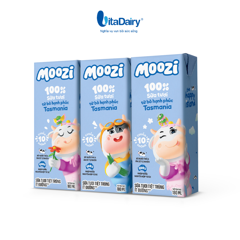 [QUÀ TẶNG KHÔNG BÁN] Lốc sữa tươi tiệt trùng Moozi - ít đường 180ml (lốc 3 hộp)