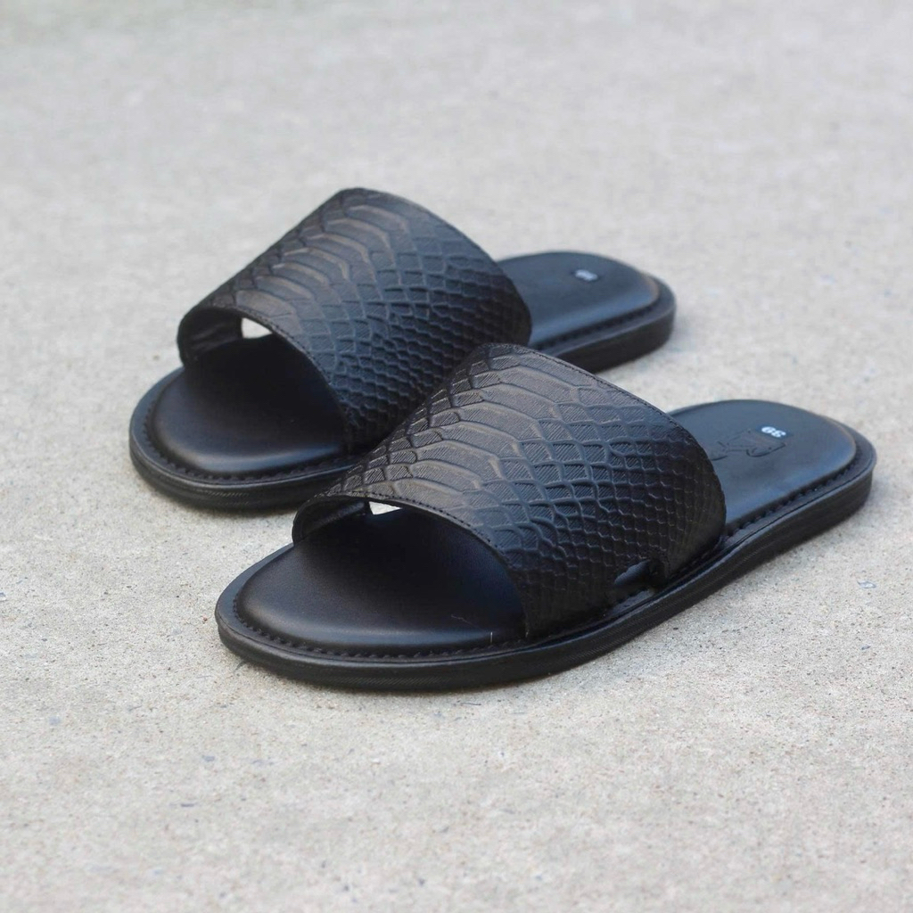 Dép nam quai ngang da bò thật không bong tróc in vân da trăn, bảo hành 6 tháng - Dép da RL [D17]