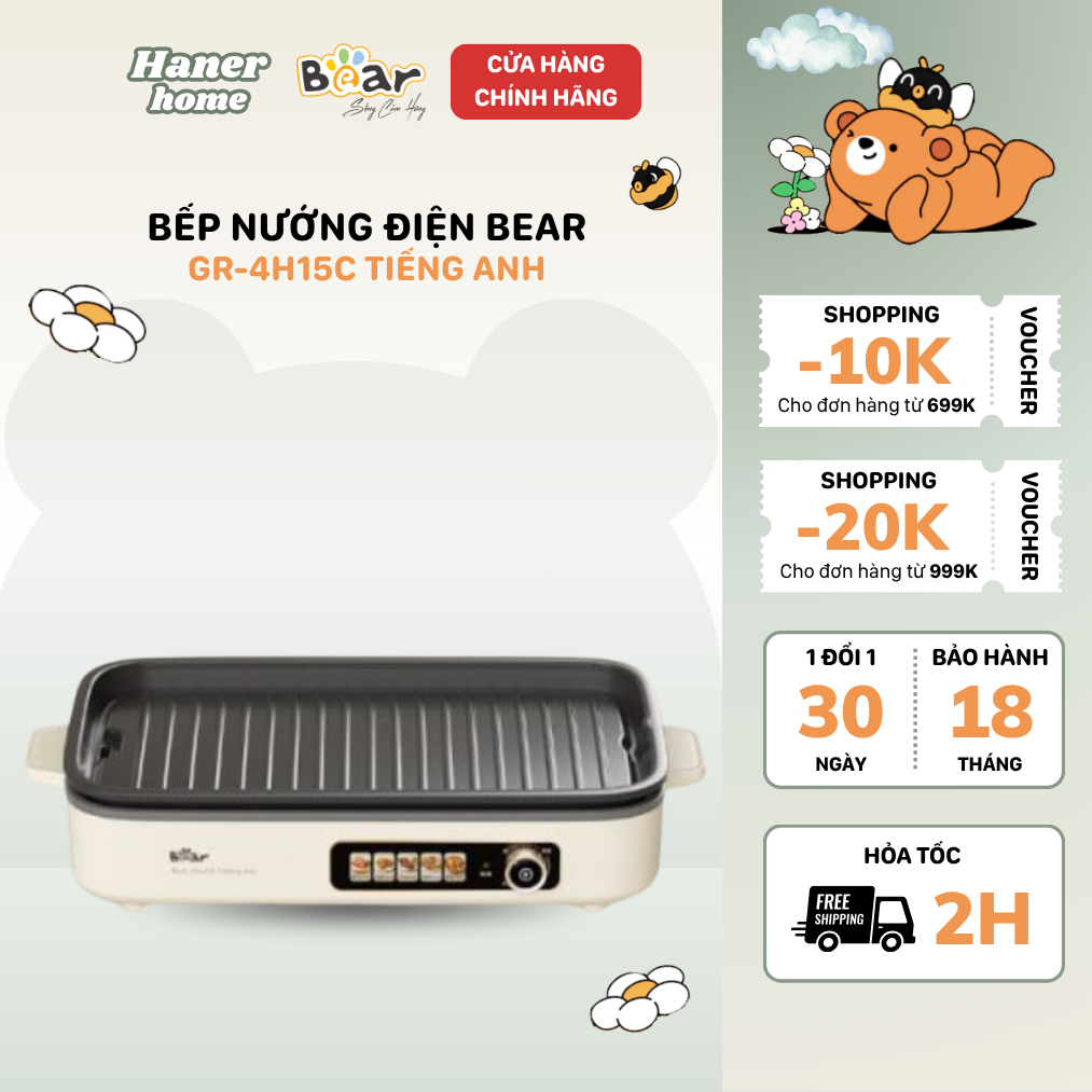 Bếp Nướng Điện Bear Đa Năng Nướng Không Khói Ít Dầu Công Suất 1500W Bảo Hành 18 Tháng GR-4H15C