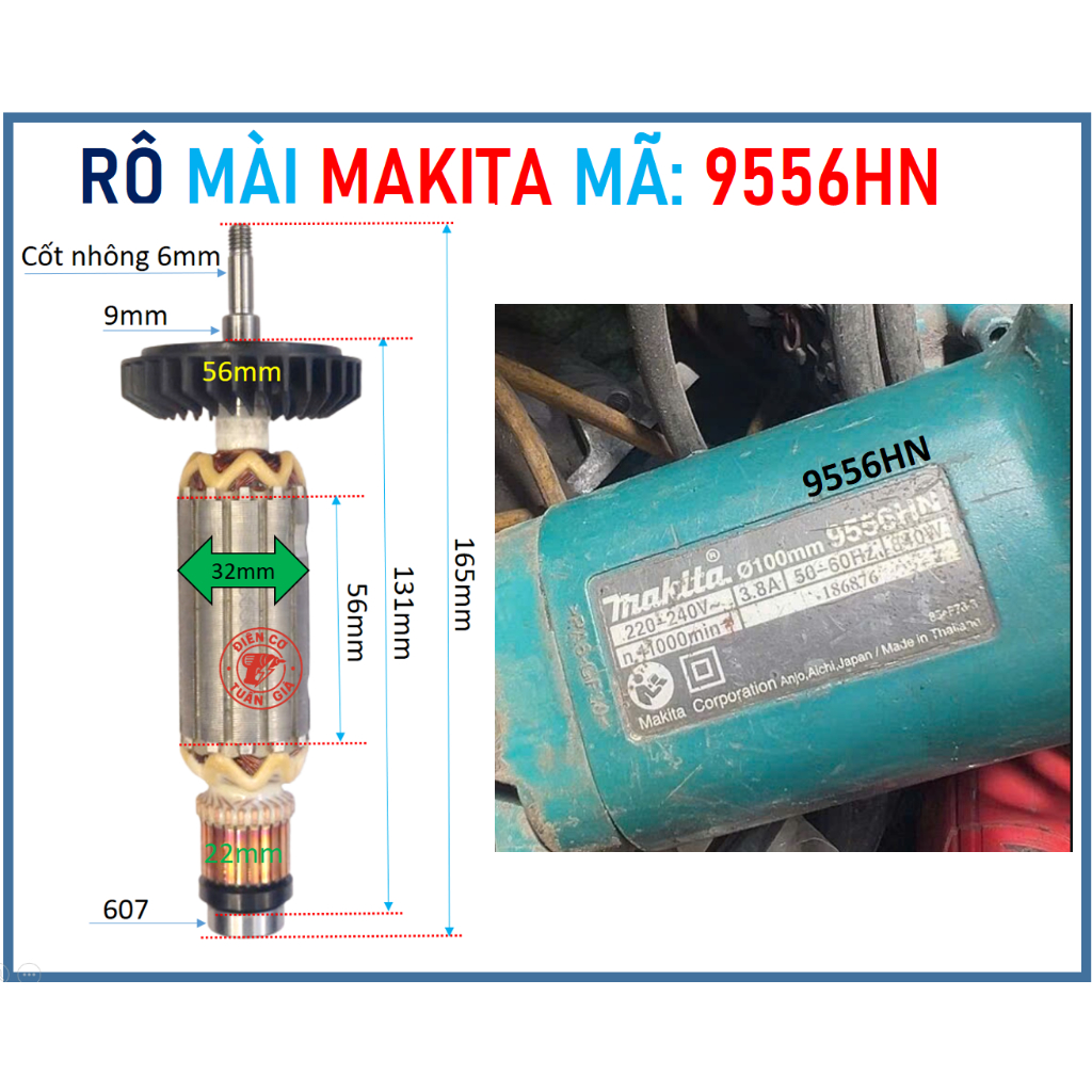 MKT 9556HN - RÔ TO MÁY MÀI GÓC MAKITA MÃ 9556HN, 9556 ( CHÍNH HÃNG)hboh