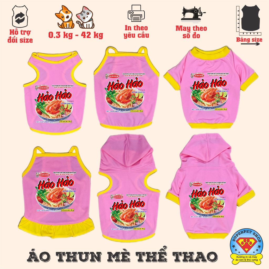 ÁO THÚ CƯNG IN LO GO HÌNH MÌ HẢO HẢO HỒNG XINH