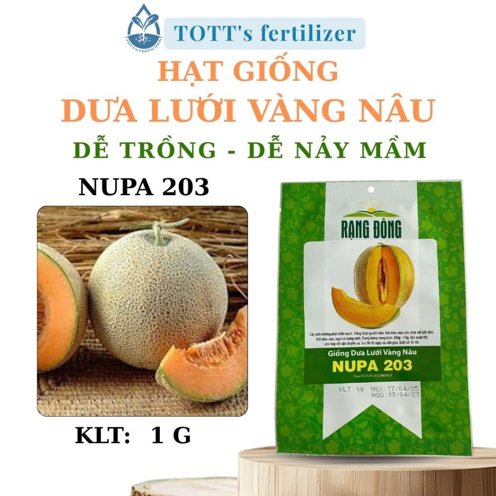 (COMBO 3 GÓI) Hạt giống Dưa Lưới Vàng Nâu TOTT, NUPA 203, gói 1g, hạt giống TOTT (135)