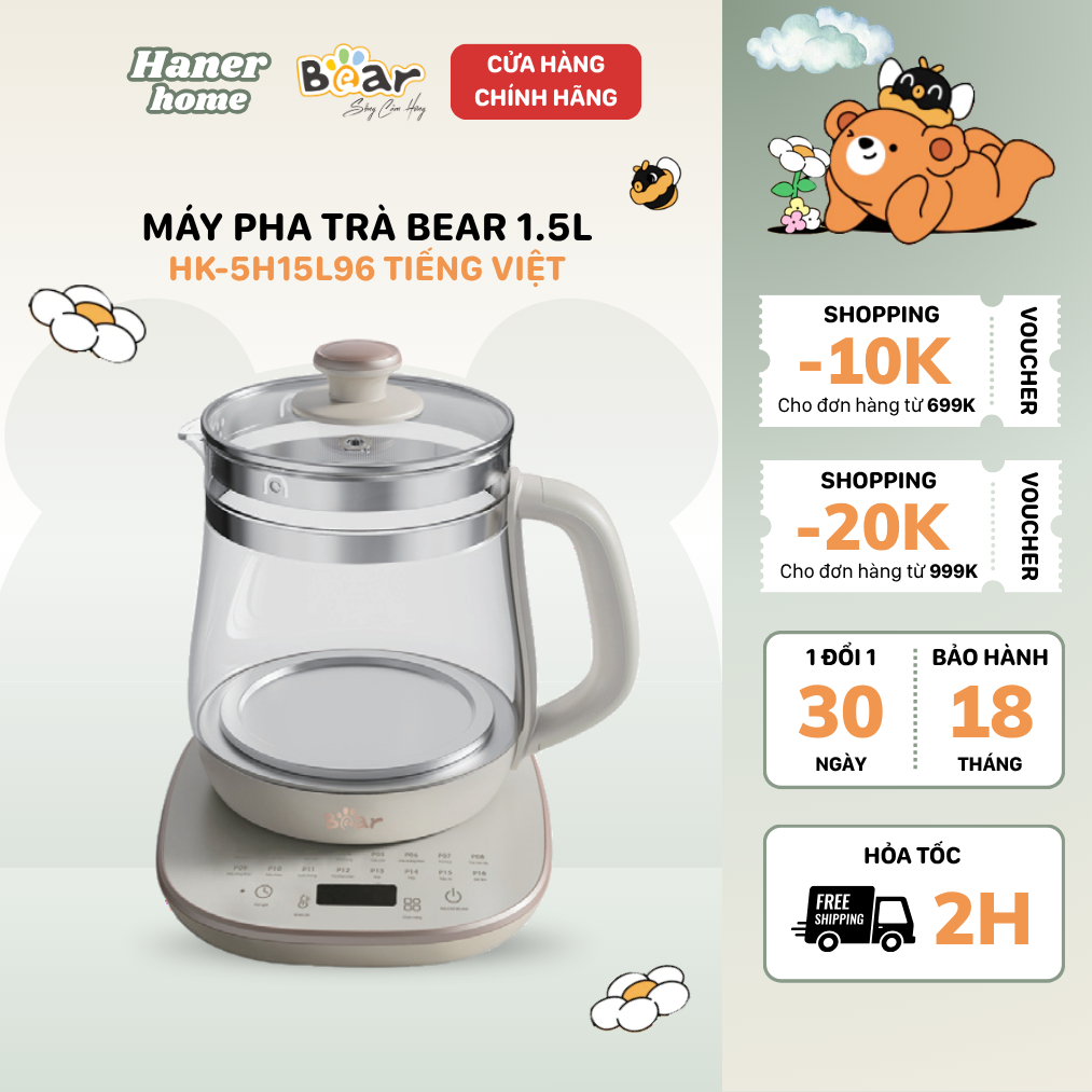 Máy Pha Trà Bear 1.5L Ấm Siêu Tốc Thủy Tinh Giữ Nhiệt Đun Nước Pha Trà Tiện Lợi Sang Trọng HK-5H15L9