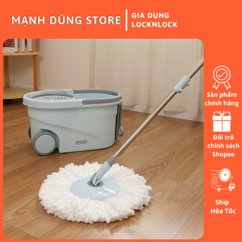 Bộ Cây Lau Nhà Xoay Tay LocknLock ETM971 – Thùng 7L – Bông Microfiber Thấm Hút Tốt