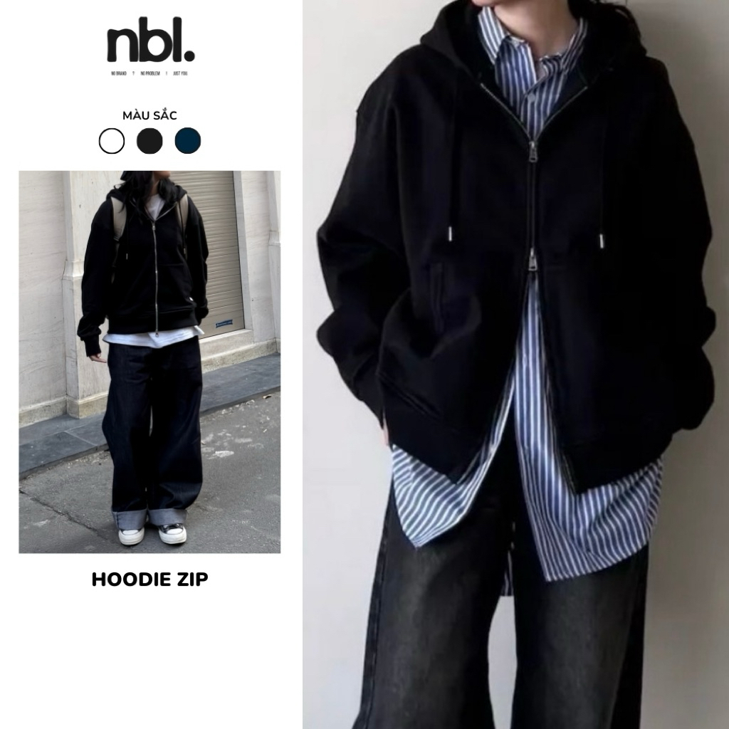 Áo khoác hoodie zip nỉ chân cua 360gsm khoá kéo 2 chiều - NBL