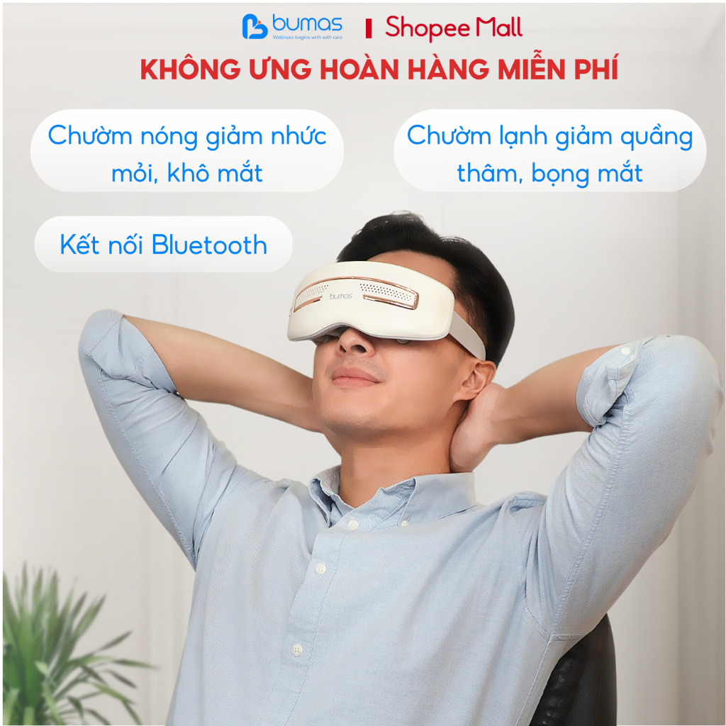Máy Massage Mắt BUMAS M24 - Chườm Nóng Lạnh - Đầu Massage Silicon - Kết Nối Bluetooth Nghe Nhạc