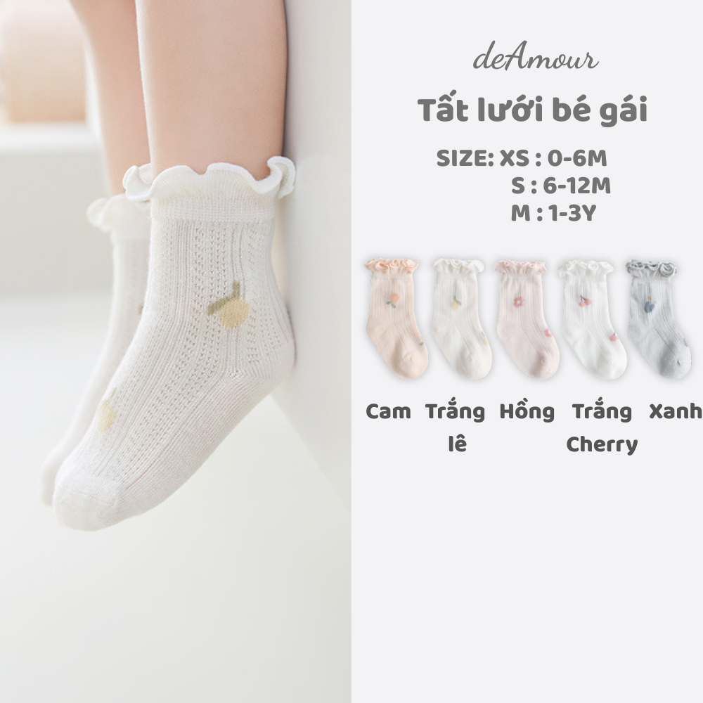 Tất lưới bé gái mùa hè, vớ sơ sinh cho bé gái, vớ lưới bé gái thoáng khí, mát, sơ sinh đến 3y