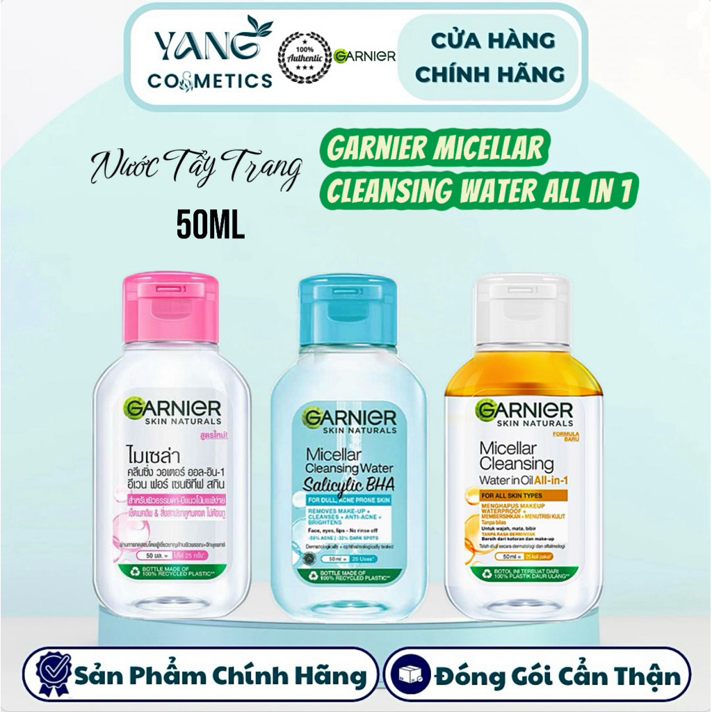 Nước Tẩy Trang Garnier Mini Size 50ml - Garnier Micellar Cleansing Water 50ml HÀNG CÔNG TY