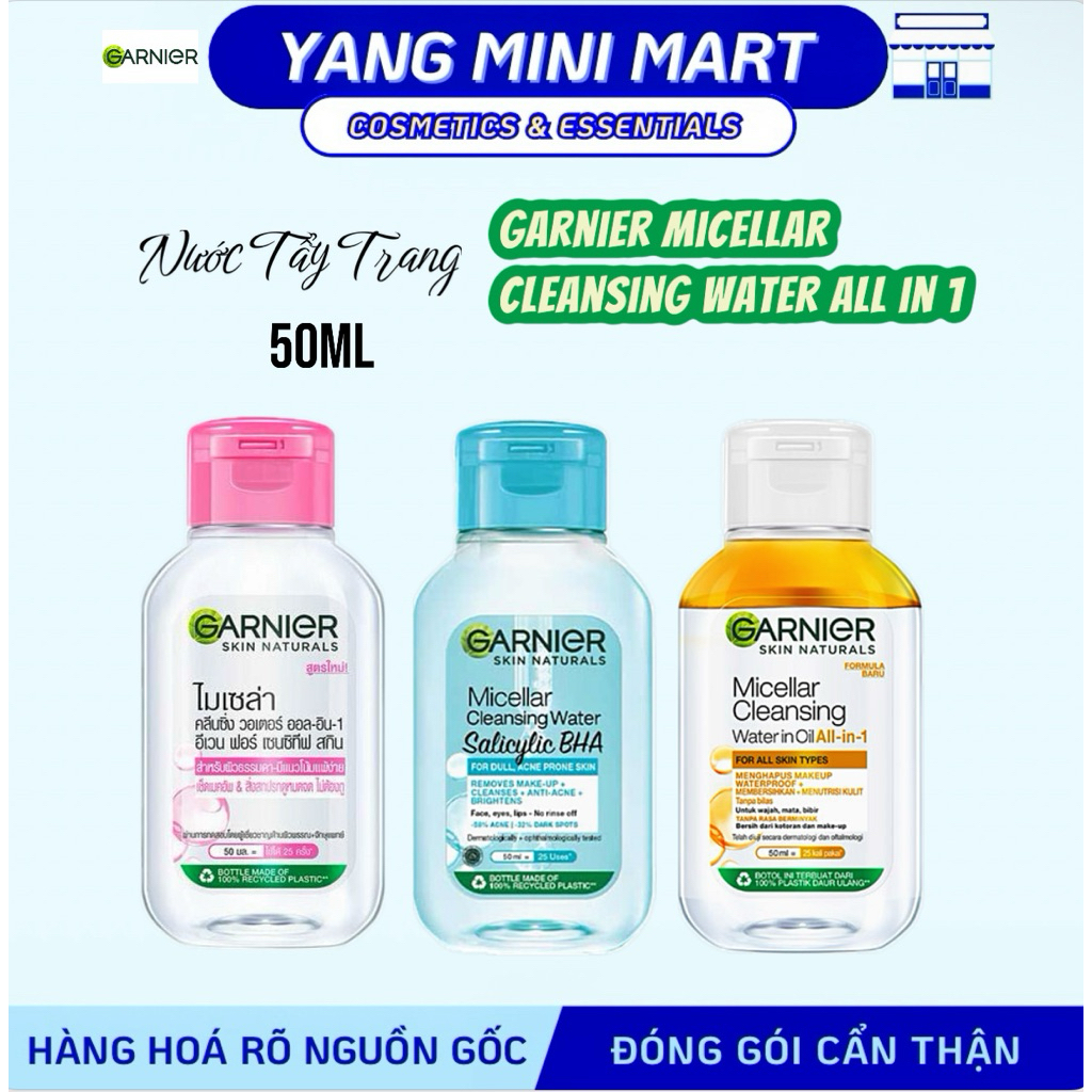 Nước Tẩy Trang Garnier Minisize 50ml - Garnier Micellar Cleansing Water HÀNG CTY TEM PHỤ