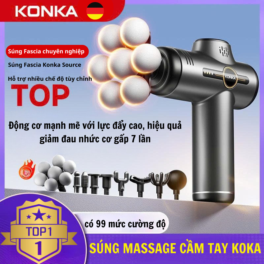 Súng Massage Cơ Thông Minh Konka 7 Đầu - Máy Massage Cầm Tay Giảm Đau, Giãn Cơ, Tần Số Biến Thiên Ca
