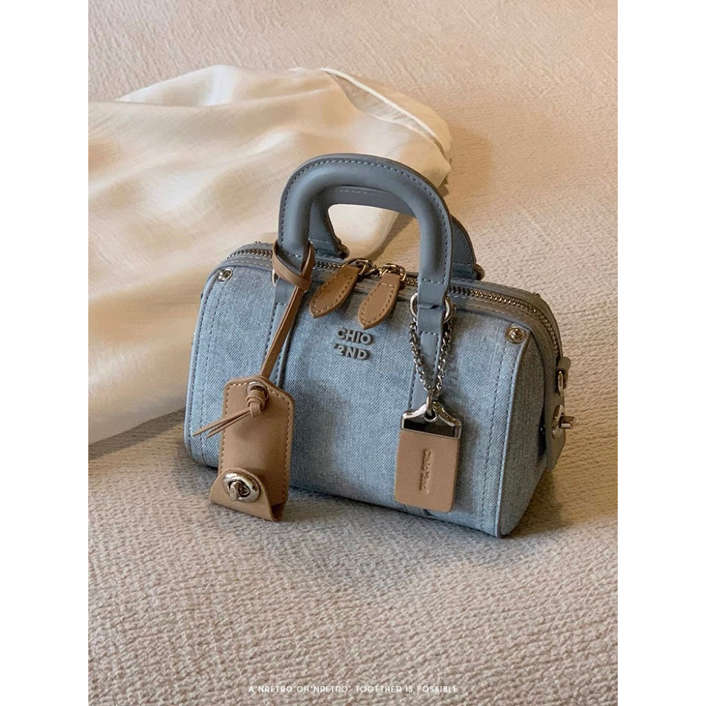 [ORDER CHÍNH HÃNG] Túi xách CHIO2ND jean xanh phối nâu kèm tag kéo Chio’2nd đẹp