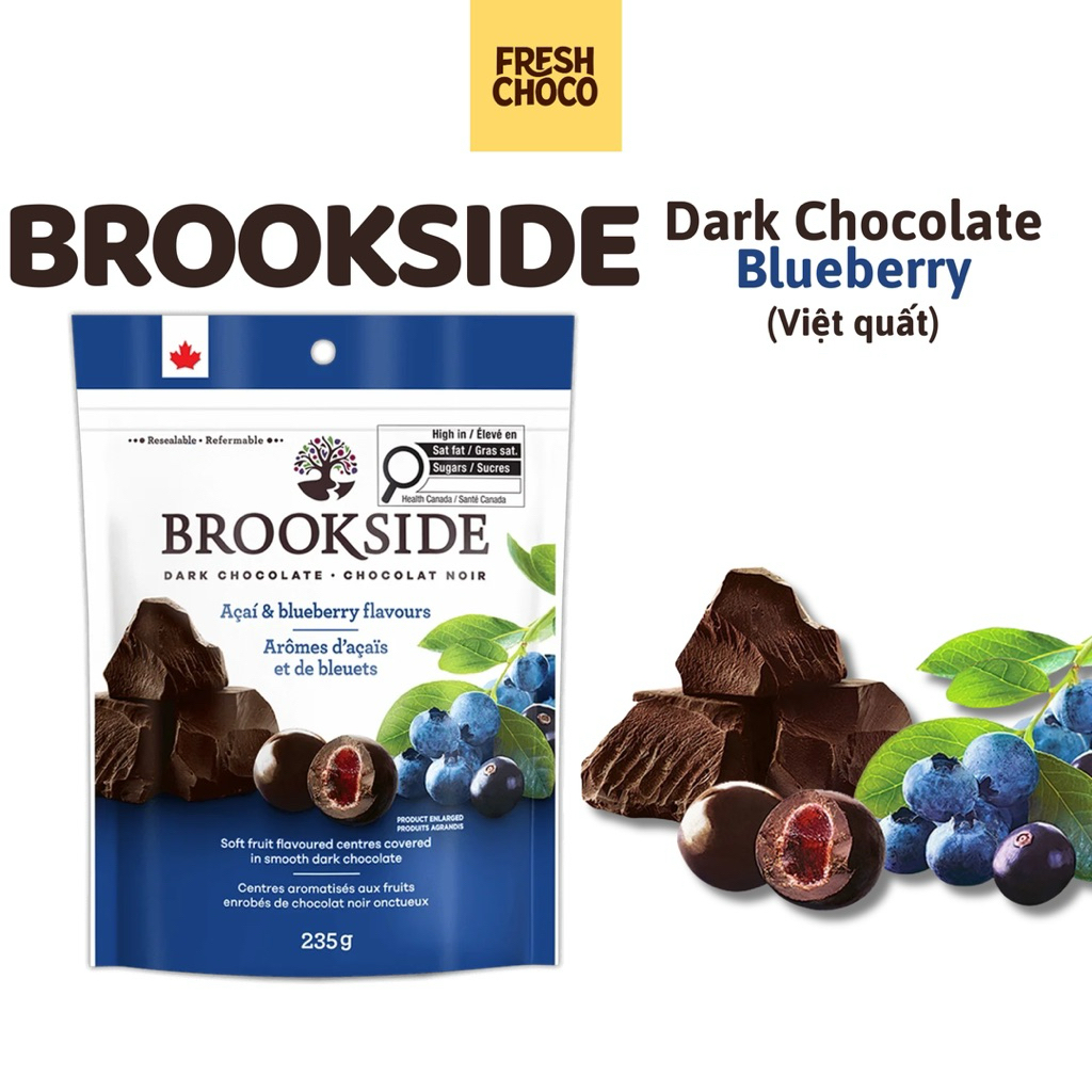 BROOKSIDE CHOCOLATE - phiên bản Canada 235g - SOCOLA ĐEN NHÂN VIỆT QUẤT/ LỰU/ CAM ĐỎ & ĐÀO/ HẠNH NHÂ