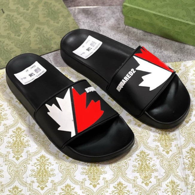 Dép Nam Quai Ngang DSQ Lá Phong Đen Đỏ, Thiết Kế Họa Tiết Dập Nổi Cực Xịn - Dép DSQ, VS Jean, FENDI,