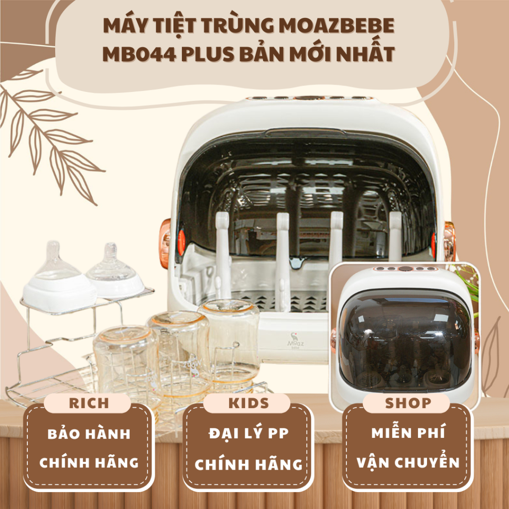 [ Bản mới nhất - BH 12 tháng ] Máy úp bình sữa, tiệt trùng sấy khô tia UVC Moazbebe MB044 Plus