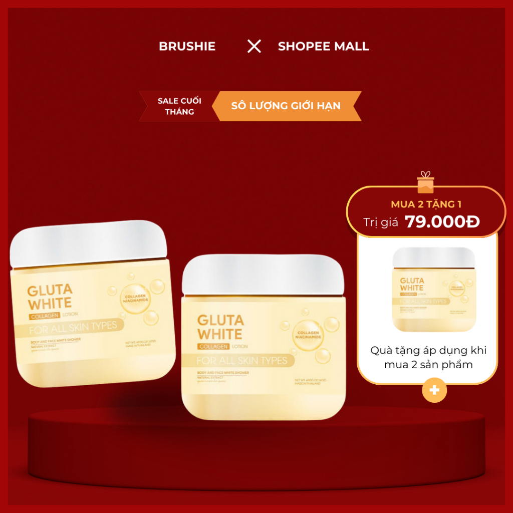 Kem ủ trắng da gluta white Brushie alpha Arbutin 600g chính hãng