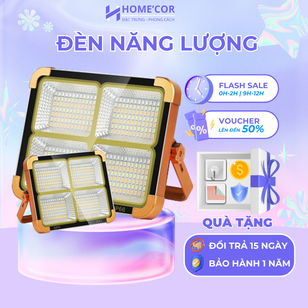 Đèn Năng Lượng Mặt Trời Đa Năng Cầm Tay 300W, Tích Điện,Chống Nước IP66