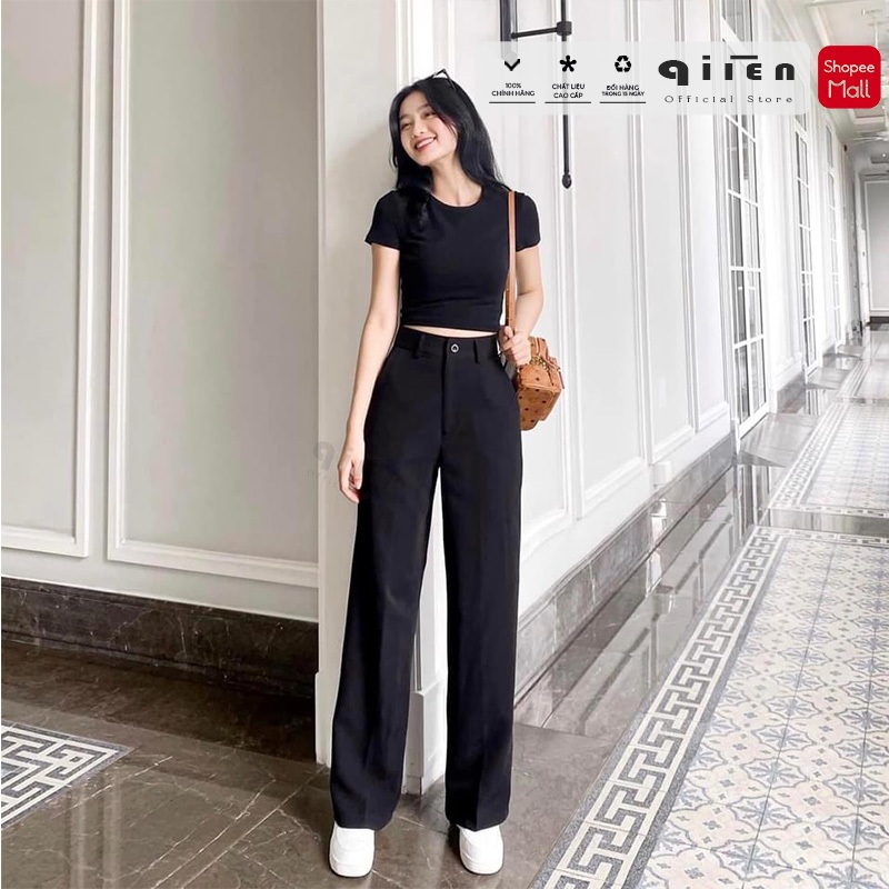 Quần Ống Suông Cạp Cao QIIEN, Quần Ống Rộng Nữ Khóa Trước, Vải Cao Cấp Xuất Hàn CV026 | BigBuy360 - bigbuy360.vn