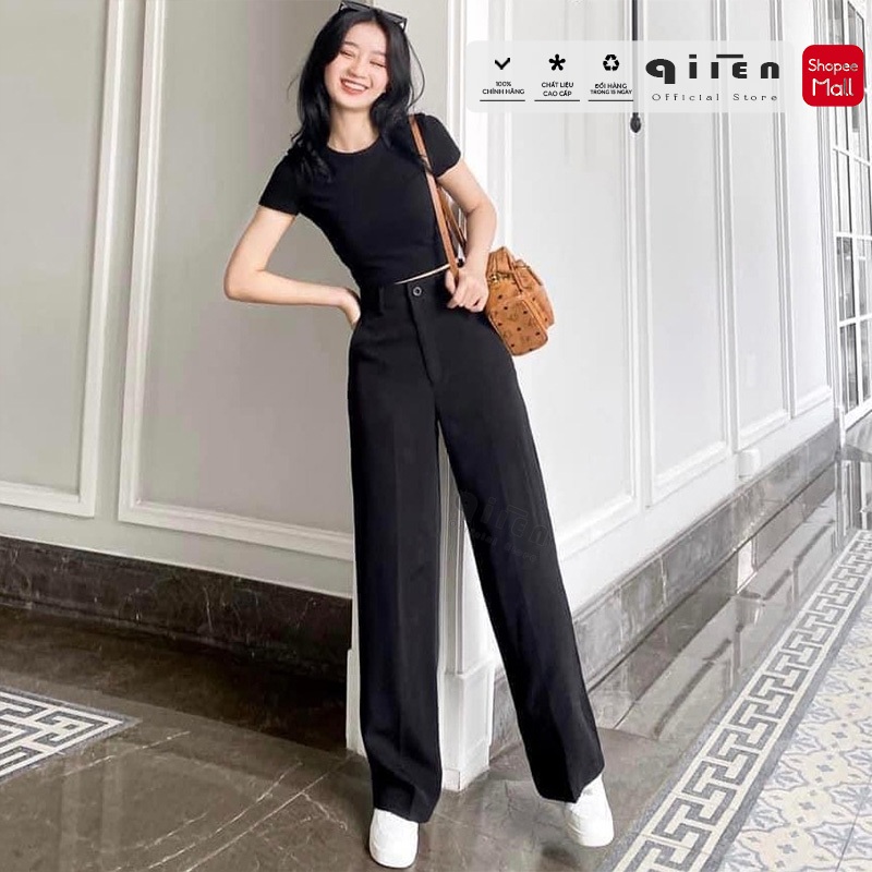 Quần Ống Suông Cạp Cao QIIEN, Quần Ống Rộng Nữ Khóa Trước, Vải Cao Cấp Xuất Hàn CV026 | BigBuy360 - bigbuy360.vn