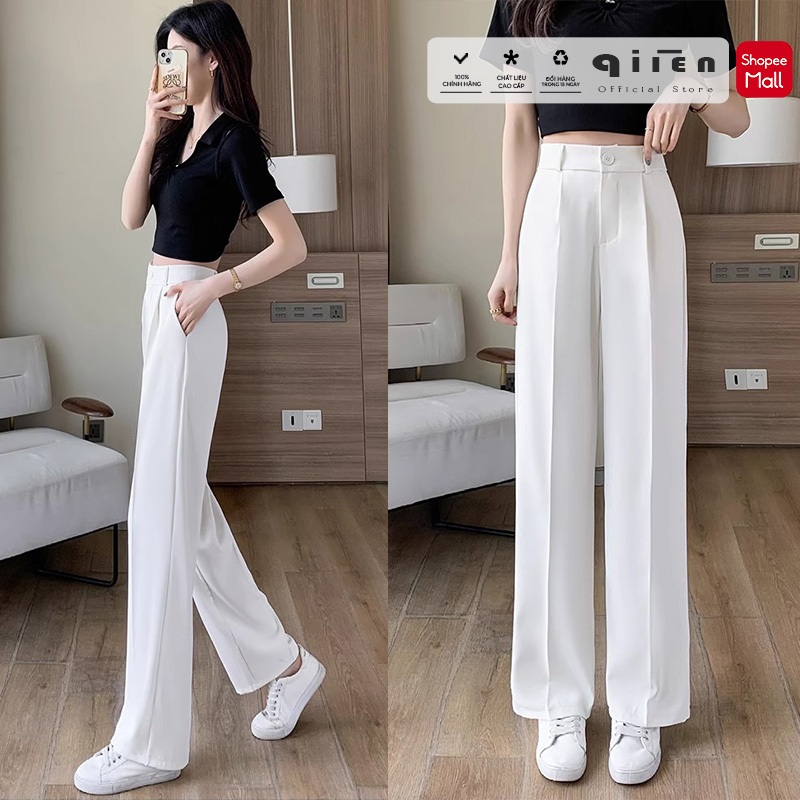 Quần Ống Suông Cạp Cao QIIEN, Quần Ống Rộng Nữ Khóa Trước, Vải Cao Cấp Xuất Hàn CV026 | BigBuy360 - bigbuy360.vn