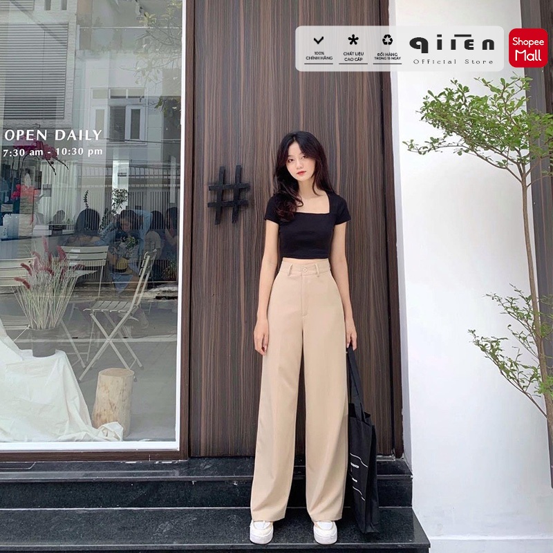 Quần Ống Suông Cạp Cao QIIEN, Quần Ống Rộng Nữ Khóa Trước, Vải Cao Cấp Xuất Hàn CV026 | BigBuy360 - bigbuy360.vn