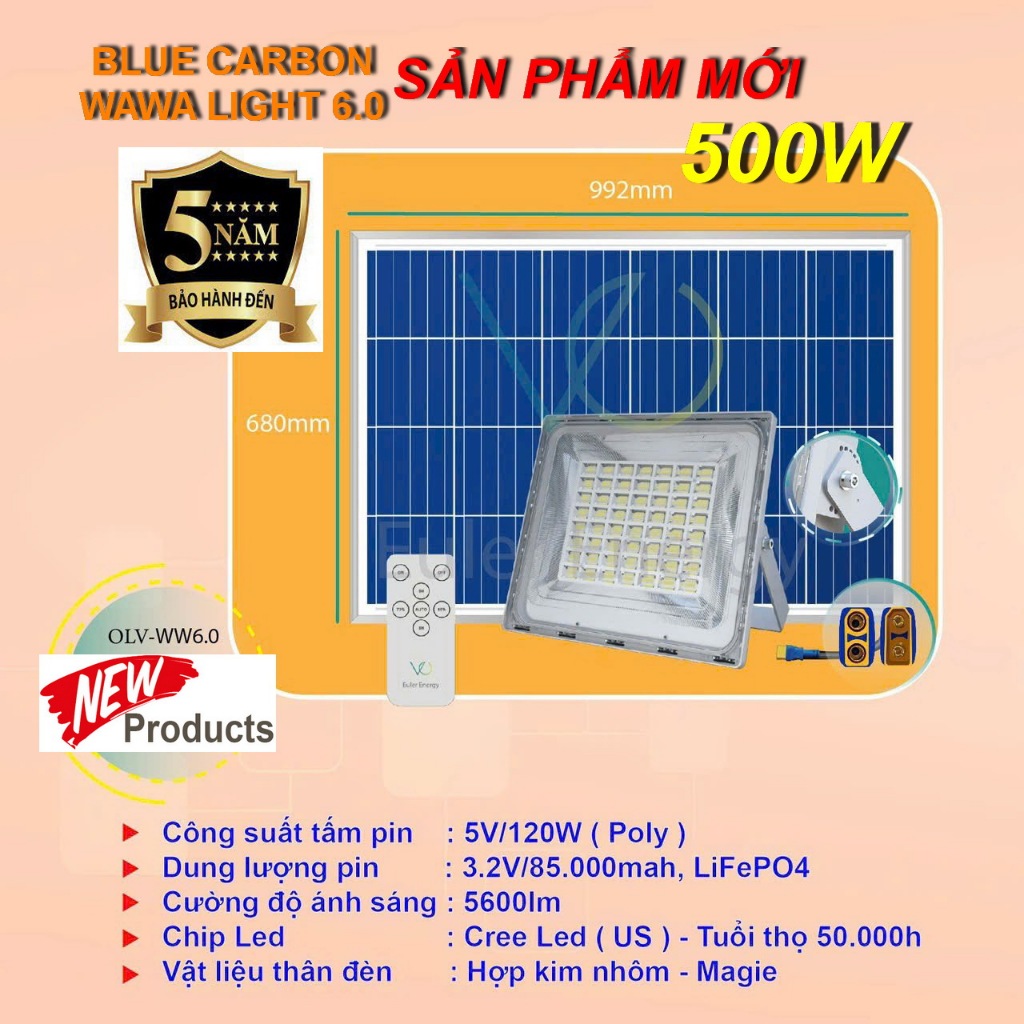 ĐÈN NĂNG LƯỢNG MẶT TRỜI Euler Energy WAWA LIGHT 6.0 – CÔNG SUẤT 500W – BẢO HÀNH 05 NĂM