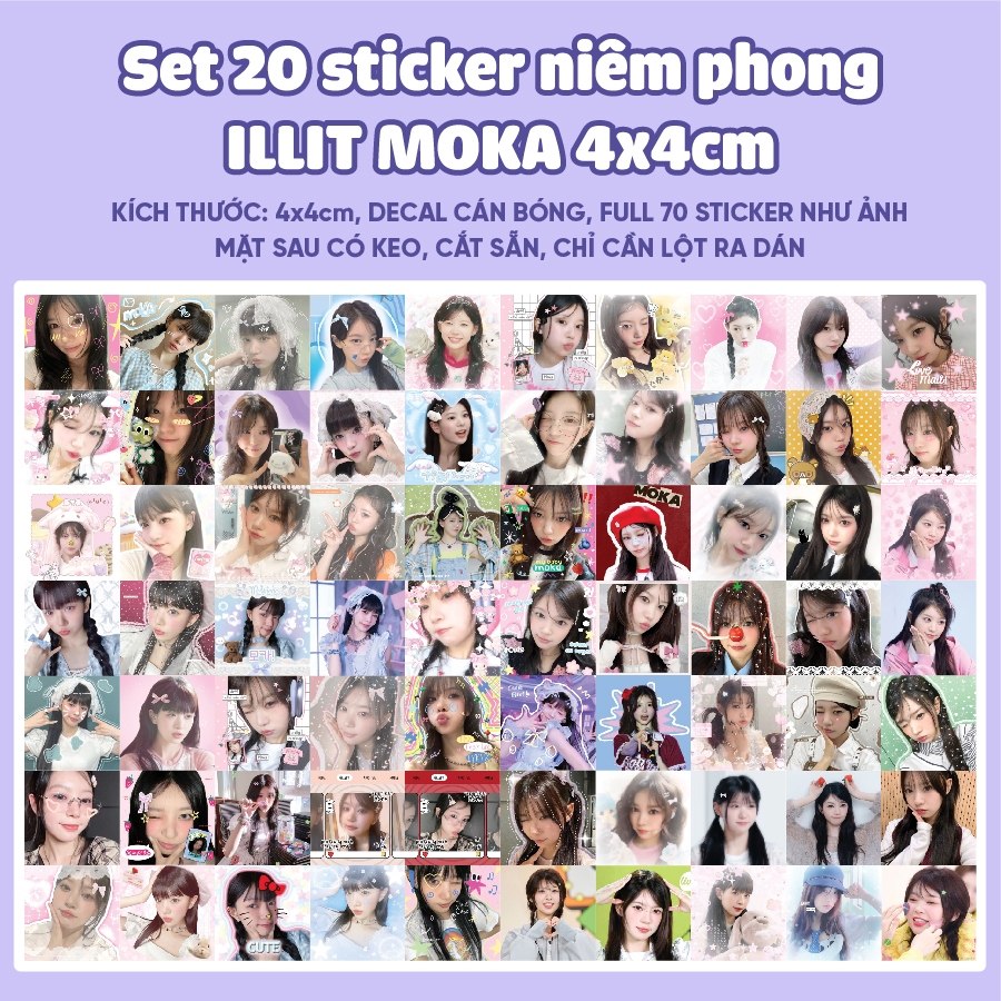 Set 70 sticker niêm phong ILLIT MOKA 4x4cm cắt rời sẵn