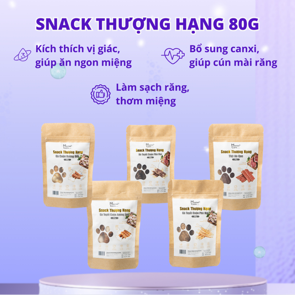 Snack Cho Chó Mèo MASTERCARE Bánh Thưởng Cuộn Phô Mai Cực Hấp Dẫn Cho Chó Mèo 80g