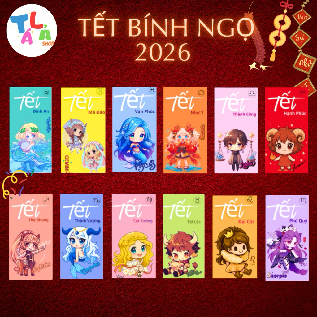 [Mẫu Thiết Kế] SÉT 12 Cái 12 Mẫu Lì Xì Cung Hoàng Đạo chibi Tết 2026. MẪU ĐỘC QUYỀN