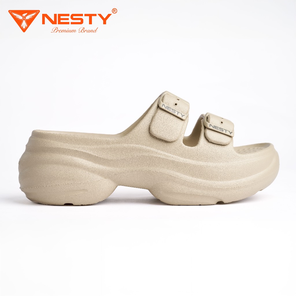 [NE63] Dép hai quai khóa cài đế cách điệu đúc nguyên khối cao 6cm NESTY