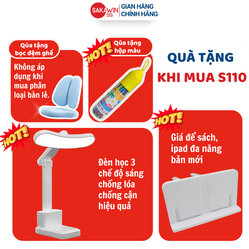 (Bản Cải Tiến) Bộ bàn học chống gù Sakawin S110 Bàn học cho bé tiểu học Điều chỉnh chiều cao bằng tay quay. | BigBuy360 - bigbuy360.vn