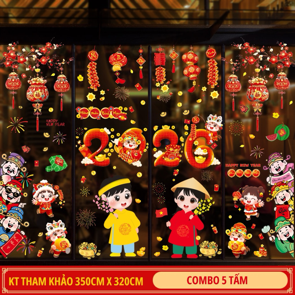 [Tặng Lồng đèn ] Decal Dán Kính Tết 2026 Tĩnh  Điện và Sẵn keo . Decor Dán Kính Trang trí Tết , deco