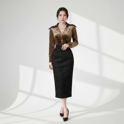Áo Sơ Mi Nhung Nữ Nâu MY WAY Golden Aura Dài Tay Cao Cấp 3MA16153w