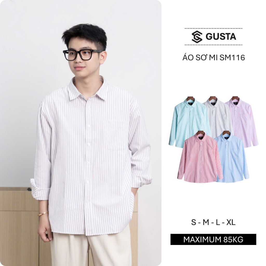 Áo Sơ Mi Nam Sọc Gusta Form Regular Cổ Đức Chất Liệu Oxford - SM116