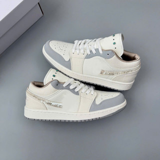 [ Tặng giấy gói ] Giày thể thao JD1 Low ‘Sail Soft Pearl’ IH7323-100, Giày thể thao JD1 rắn đá kem low beaded swoosh