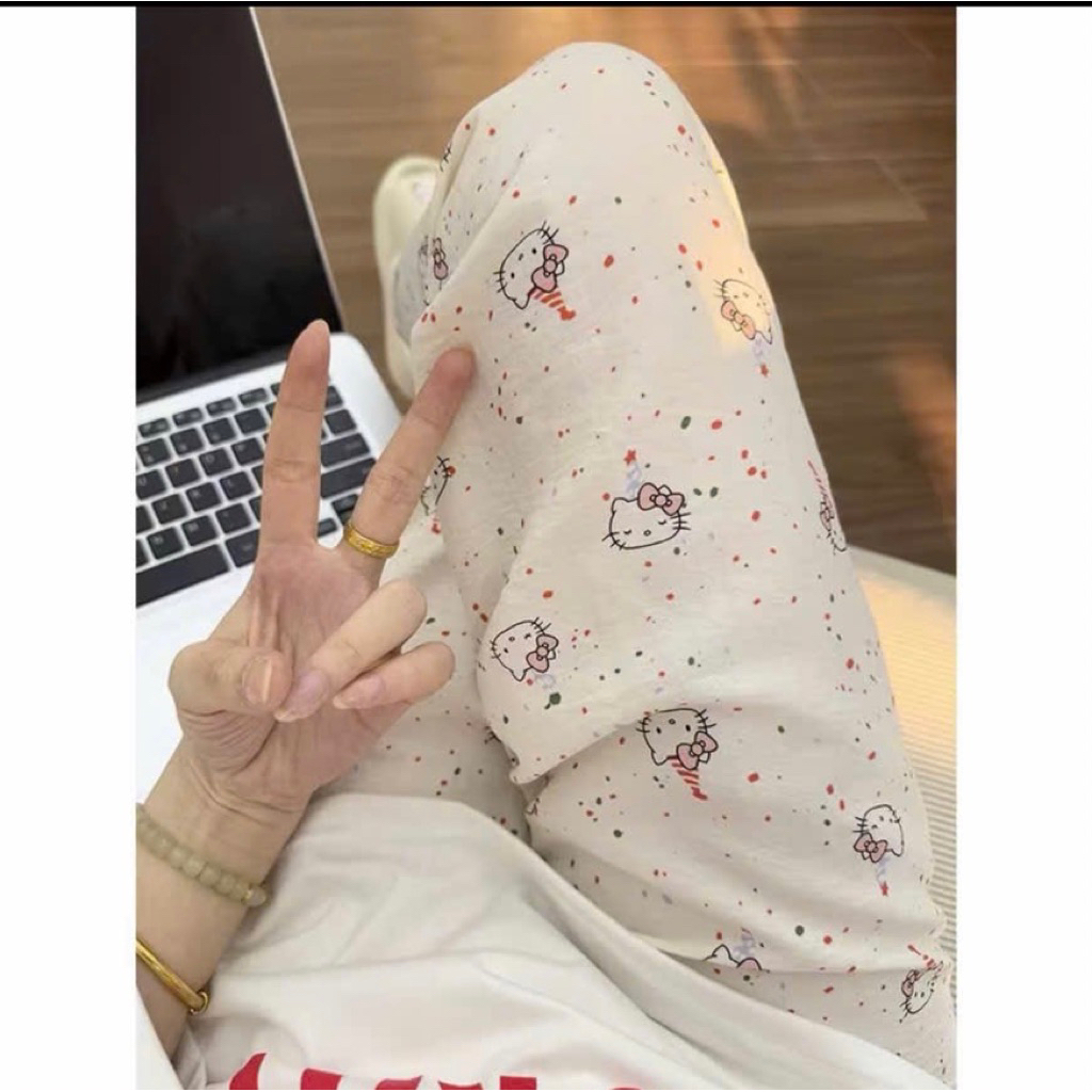 quần dài hoạt hình ống rộng nữ có đủ size hoạ tiết dễ thương chất đũi gân | BigBuy360 - bigbuy360.vn