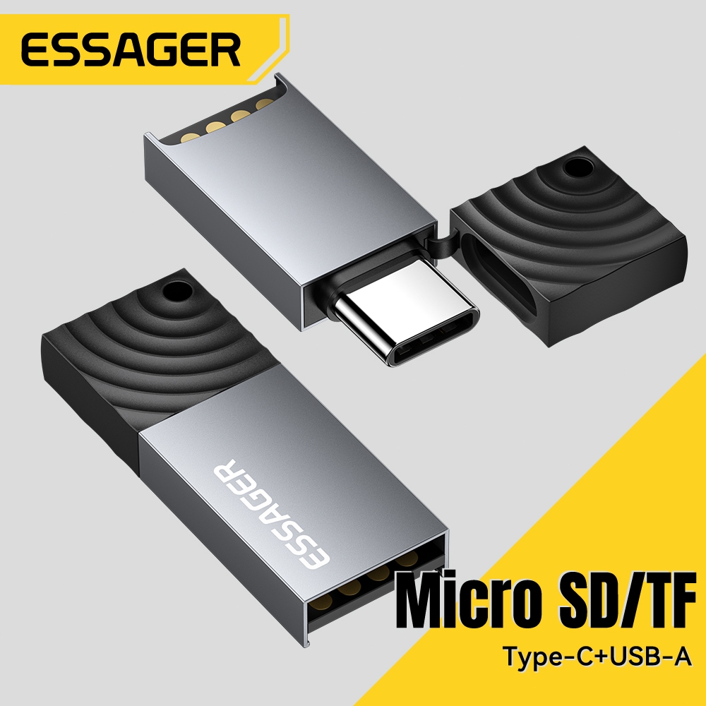 Essager USB-A Đầu đọc thẻ 2.0 Tf Sd Micro Type-C Otg Bộ chuyển đổi cho điện thoại thông minh & Dual-Port USB 2.0 Type-C