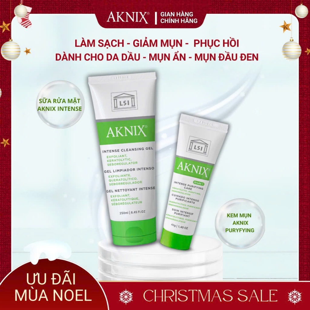 Combo AKNIX Giảm Mụn Cho Da Dầu, Mụn Đầu Đen, Không Viêm (Kem mụn Aknix Purifying + sữa rửa mặt Akni