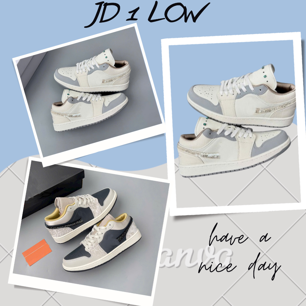 [ Tặng giấy gói ] Giày thể thao JD1 Low ‘Sail Soft Pearl’ IH7323-100, Giày thể thao JD1 rắn đá kem low beaded swoosh