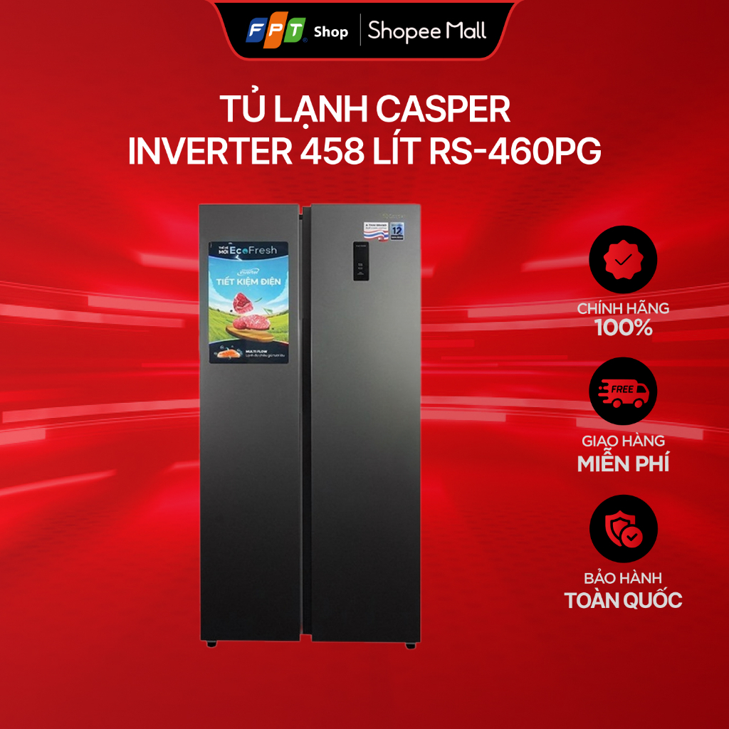 [Chỉ GH tận nơi]Tủ lạnh Casper Inverter side by side 458 lít RS-460PG