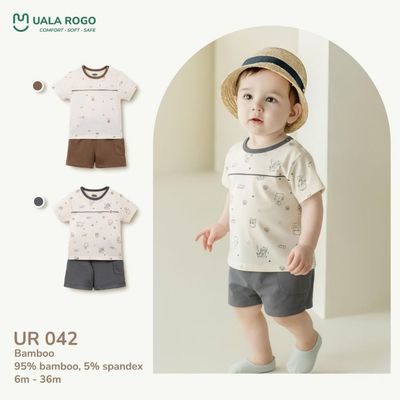 Đồ bộ cộc tay cho bé Ualarogo 6 tháng - 3 tuổi vải Sợi tre Bamboo mềm mịn co giãn UR 042