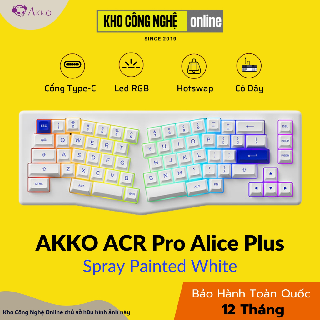 Bàn phím AKKO ACR Pro Alice Plus (Spray Painted White / Hotswap / AKKO CS Crystal / Gasket Mount)