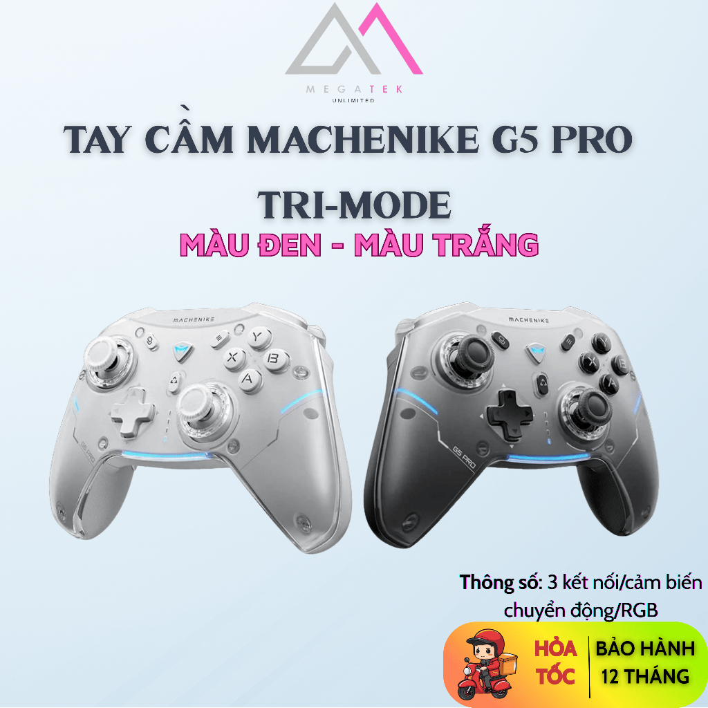 Tay cầm Machenike G5 Pro Tri-mode (Trắng/Đen | 3 kết nối | cảm biến chuyển động) - Hàng chính hãng -
