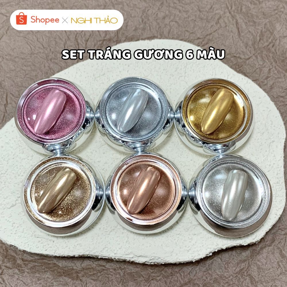 Bột tráng gương trang trí móng set 6 màu Nghi Thảo Nails